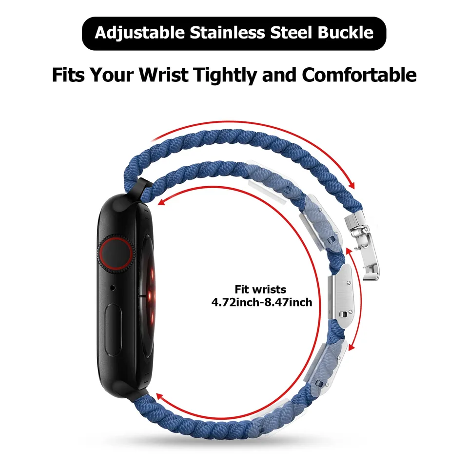 Nepfaivy Compatible With Apple Watch Band - 38mm 40mm 41mm 42mm 44mm 45mm 49mm Braided Stretchy Sport Band For Apple Watch Series SE 8 7 6 5 4 3 2 1, Women Men Nylon Fabric Elastic Loop Breathable Wat view 3
