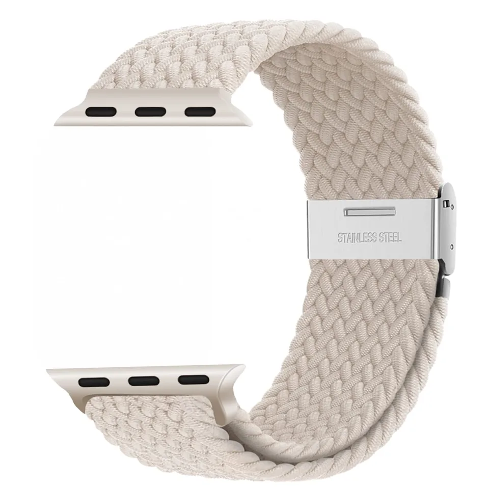 Nepfaivy Compatible With Apple Watch Band - 38mm 40mm 41mm 42mm 44mm 45mm 49mm Braided Stretchy Sport Band For Apple Watch Series SE 8 7 6 5 4 3 2 1, Women Men Nylon Fabric Elastic Loop Breathable Wat view 4