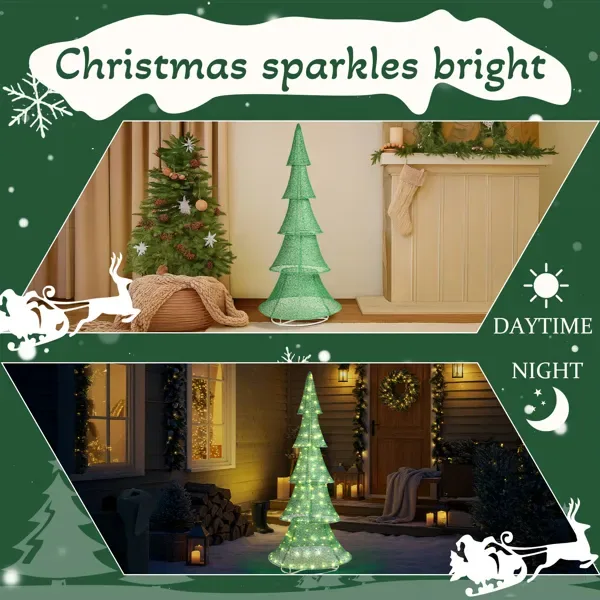 6FT Lighted Christmas Tree Yard Decorations, Pre-lit Pull Up Christmas Tree With 200 LED Warm White Lights For Xmas Outdoor Holiday Indoor view 3