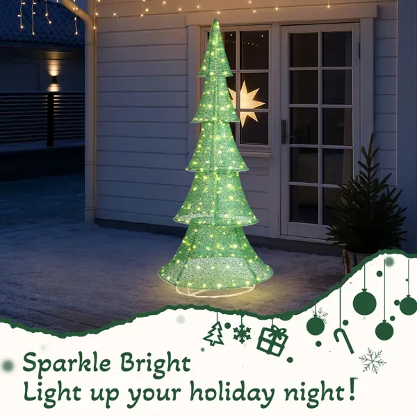 6FT Lighted Christmas Tree Yard Decorations, Pre-lit Pull Up Christmas Tree With 200 LED Warm White Lights For Xmas Outdoor Holiday Indoor view 2