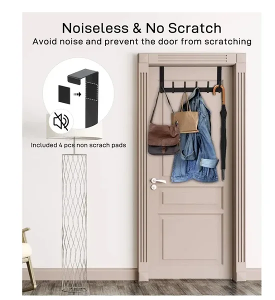 Door Hooks, Door Towel Rack, With 12 Hooks For Hanging Clothes, Coats, Towels, And Hats, 1 Piece, Black. view 4