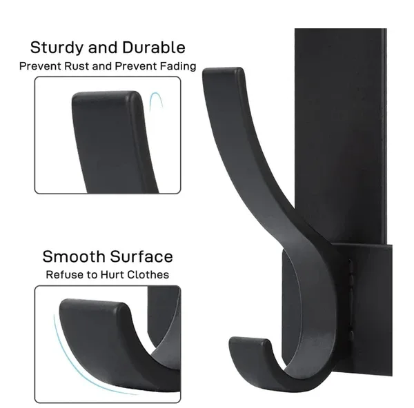 Door Hooks, Door Towel Rack, With 12 Hooks For Hanging Clothes, Coats, Towels, And Hats, 1 Piece, Black. view 3