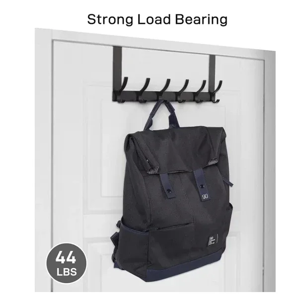 Door Hooks, Door Towel Rack, With 12 Hooks For Hanging Clothes, Coats, Towels, And Hats, 1 Piece, Black. view 2