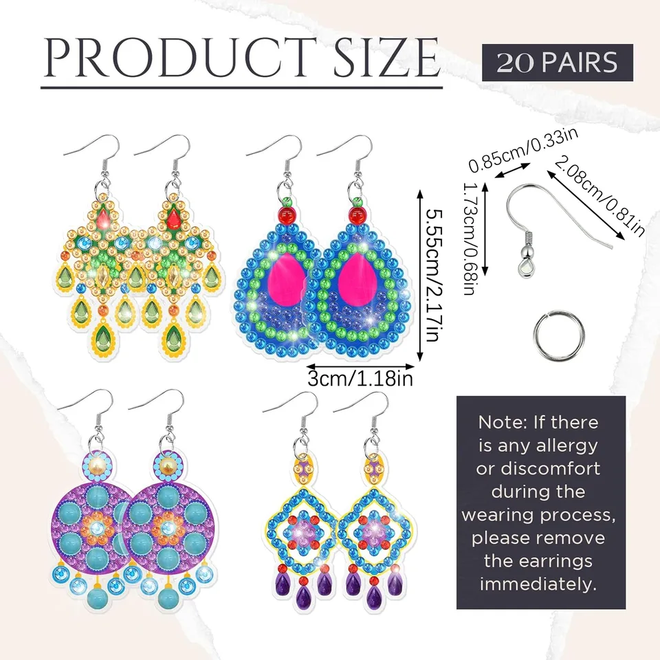 20 Pairs Rhinestones Painting Earrings Making Kit view 3