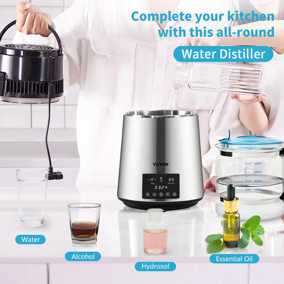 1.1 Gal Water Distiller, 0.3 Gal/H, 750W Distilled Water Maker Machine 0-99H Timing Dual Temp Display, 304 Stainless Steel Countertop view 4