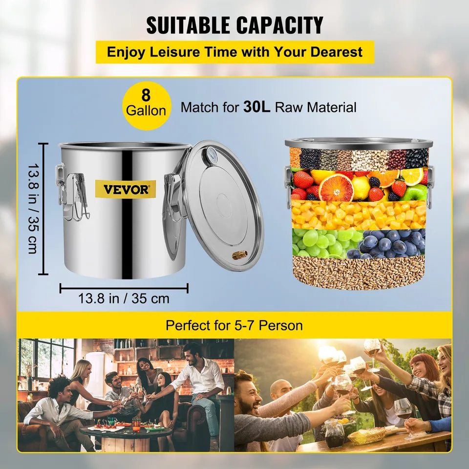 Moonshine Still 9.6Gal 38L, Distillery Kit With Circulating Pump, Alcohol Still Copper Tube, Whiskey Distilling Kit W/Build-In Thermometer, Whiskey Making Kit For DIY Alcohol, Stainless Steel view 4