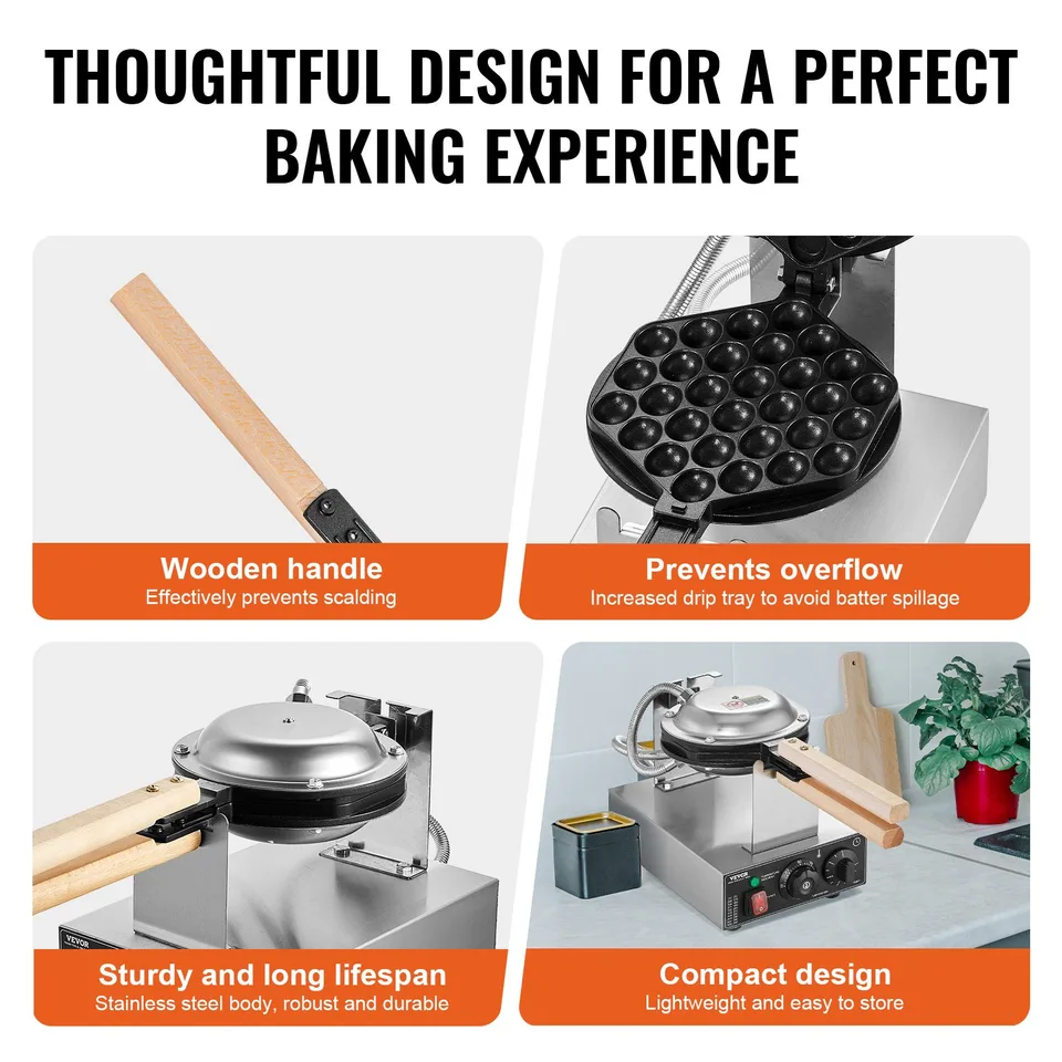 Commercial Bubble Waffle Maker Egg Pancake Baker Machine 1400W Non-Stick view 4