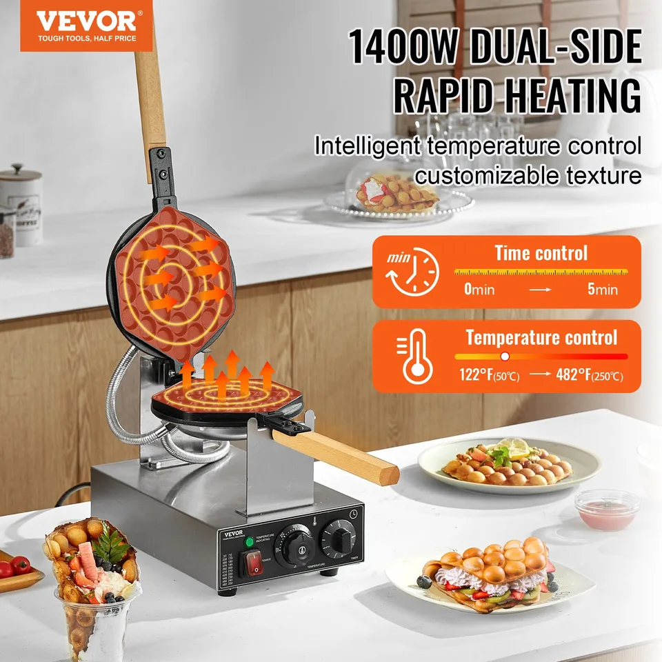 Commercial Bubble Waffle Maker Egg Pancake Baker Machine 1400W Non-Stick view 2