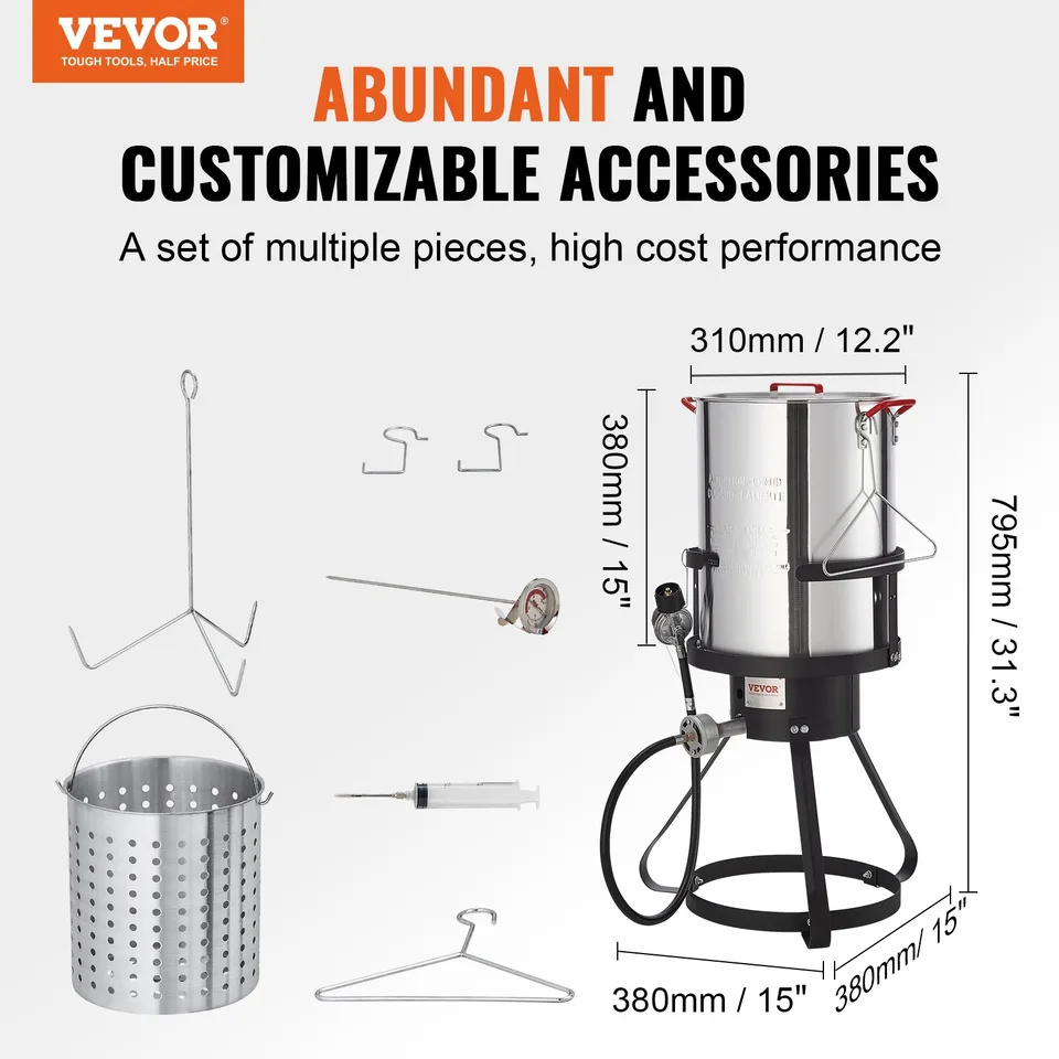 Turkey Deep Fryer, 30-qt Turkey Fryer Boiler Steamer Cooker Set, Outdoor Aluminum Seafood Frying Pot, 54,000 BTU Burner Propane Gas Boiler view 3