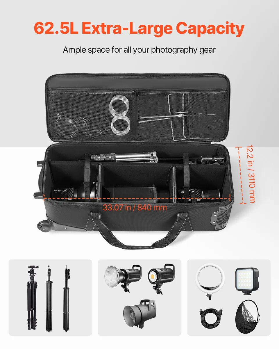 Studio Equipment Trolley Case 35.83 X 11.81 X 14 In Rolling Camera Carrying Bag view 2