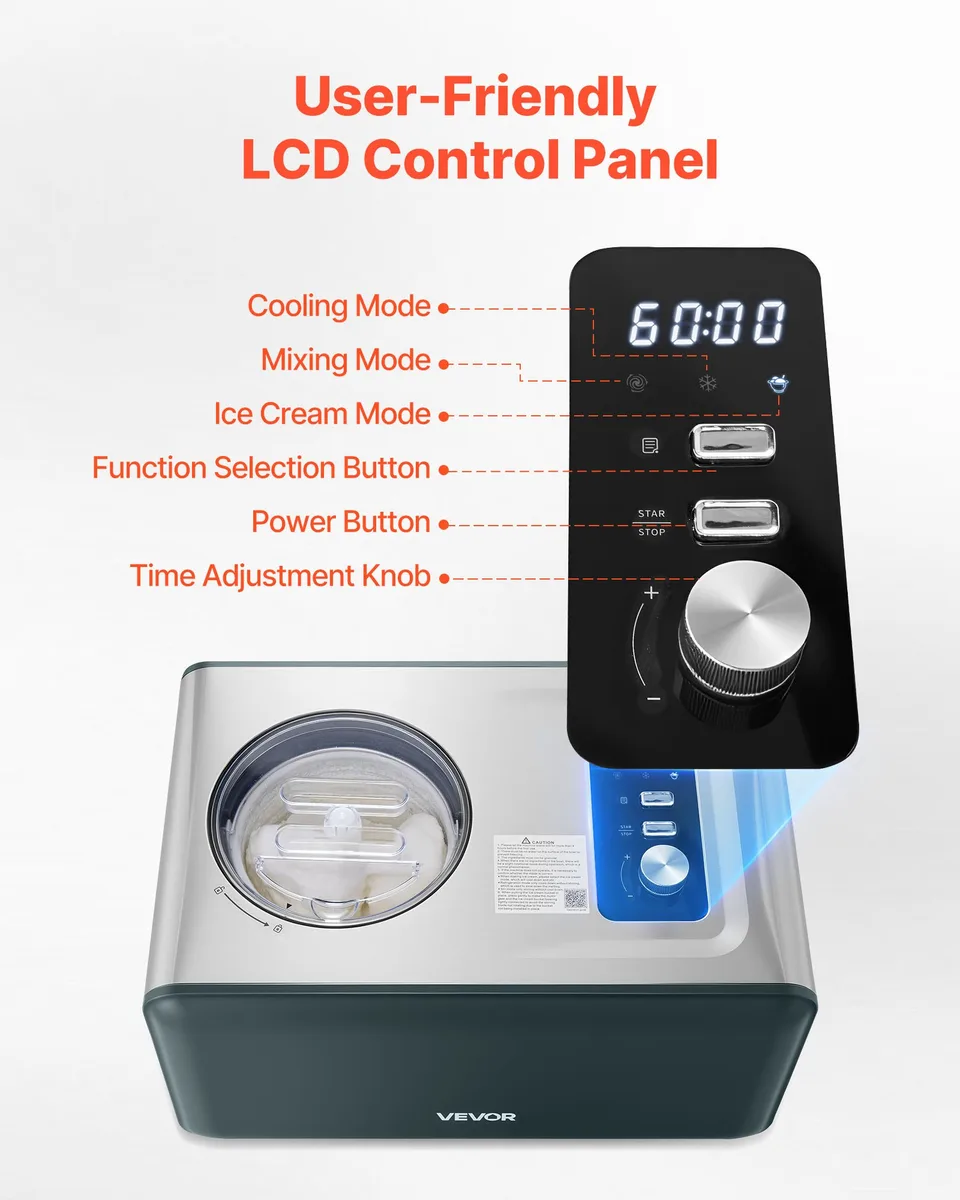 1.5 QT Automatic Ice Cream Maker With Built-in Compressor No Pre-freezing view 4