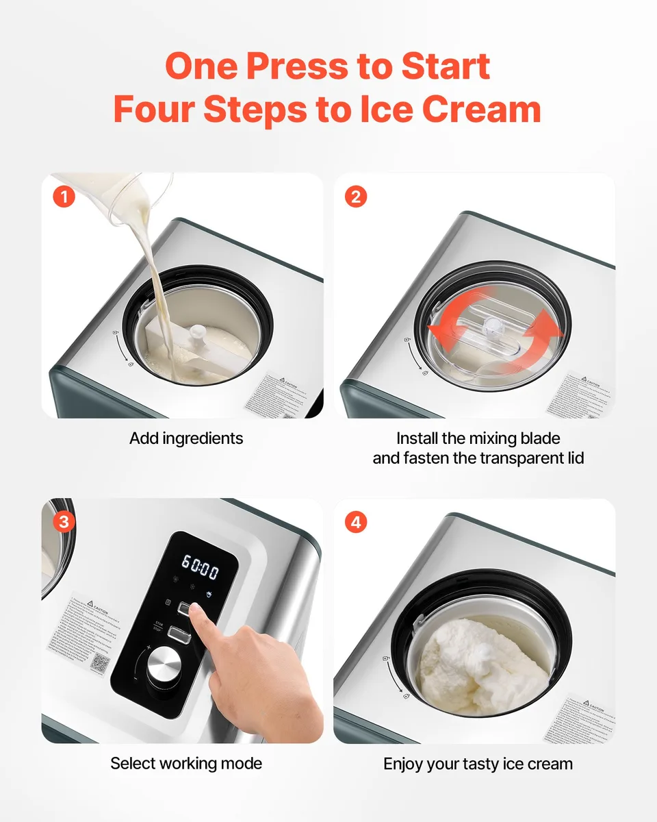 1.5 QT Automatic Ice Cream Maker With Built-in Compressor No Pre-freezing view 2