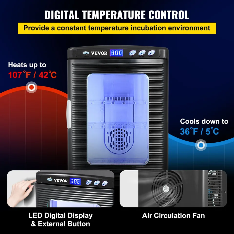 Black Reptile Incubator 25L Scientific Lab Incubator Digital Incubator Cooling And Heating 5-42°C Reptile Egg Incubator 12V/110V Work For view 4