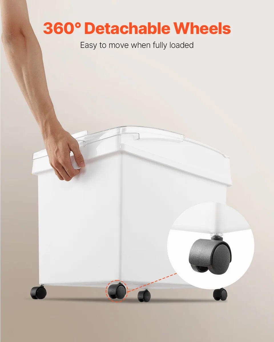 Ingredient Bin, 10.5 Gallons Capacity Ingredient Storage Bin, PP Material Flour Bins On Wheels, White Shelf Ingredient Bin With Scoop And view 3