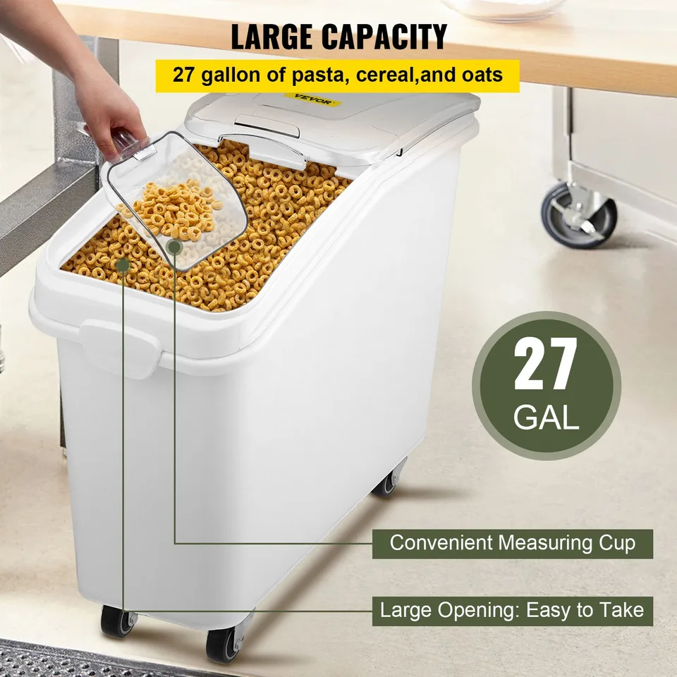 27 Gallon Ingredient Storage Bin 500 Cup Ingredient Bin With Scoop And Sliding Lid Commercial Food Container Ideal For Kitchen, White view 2