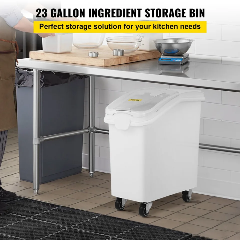27 Gallon Ingredient Storage Bin 500 Cup Ingredient Bin With Scoop And Sliding Lid Commercial Food Container Ideal For Kitchen, White view 3