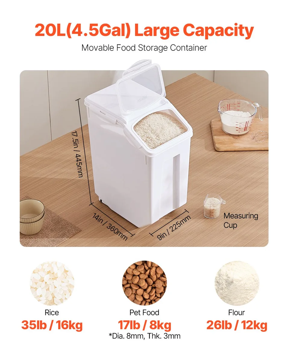4.5 Gal/20L Large Ingredient Storage Container Airtight Kitchen Flour Bin view 2