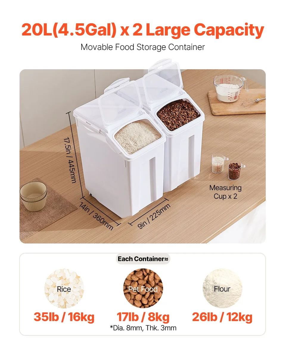 4.5 Gal/20 Lx2 Large Ingredient Storage Container Airtight Kitchen Flour Bin view 3
