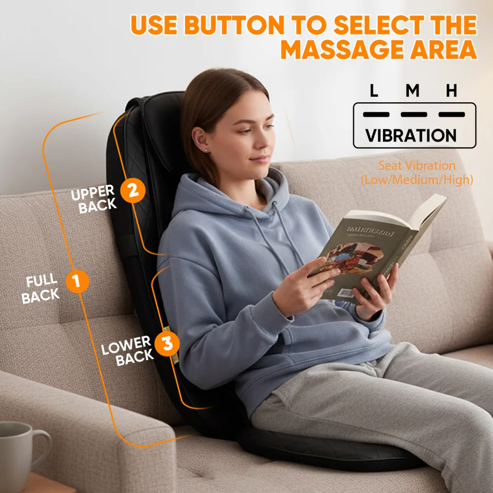 Back Massagers, Vibrating Heating Pad For Back, Massage Chair Pad For Pain Relief Deep Tissue view 2