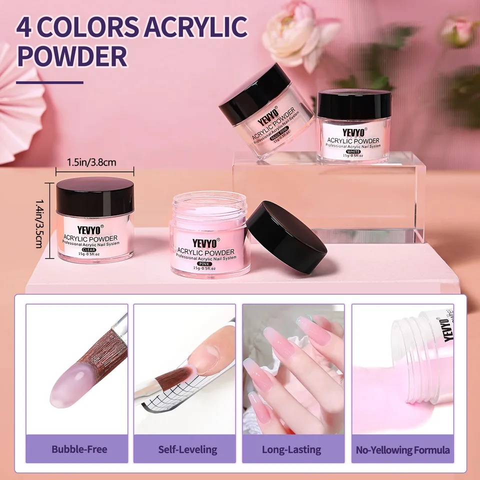 Acrylic Nail Kit, Acrylic Powder And Liquid Set, With Clear, Nude, Pink, White Nail Powder And Monomer, Professional Acrylic Nail Brush Nail Forms For Acrylic Nails Extension, Beginner And Home DIY view 3