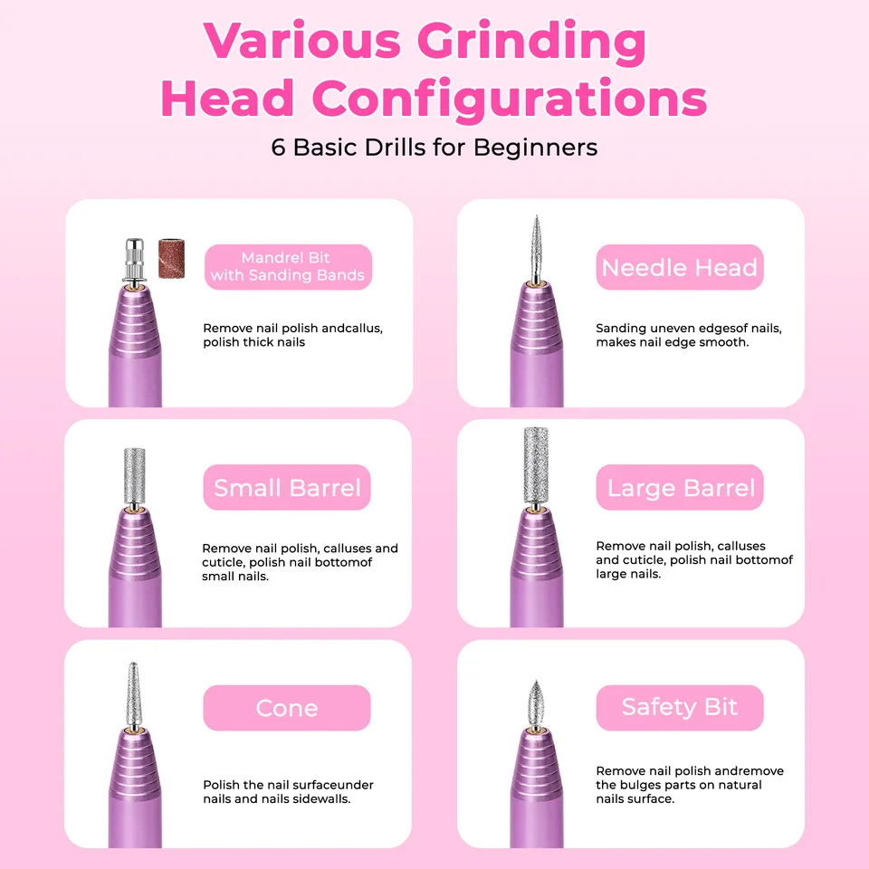 Portable Electric Nail Drill, Professional Nail File Kit For Acrylic, Gel Nails, Manicure Pedicure With Nail Drill Bits Sanding Bands Rose view 3