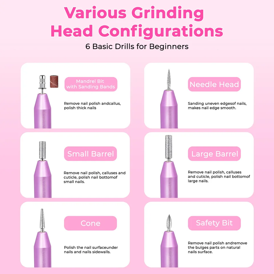 Portable Electric Nail Drill, Professional Nail File Kit For Acrylic, Gel Nails, Manicure Pedicure With Nail Drill Bits Sanding Bands Rose Gold view 4