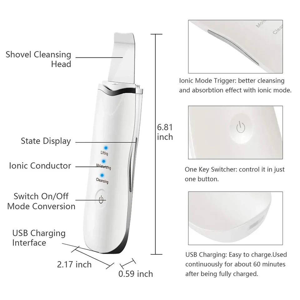 3-in-1 Ultrasonic Facial Spatula For Deep Cleansing, Electric Ultrasonic Skin Scrubber view 2