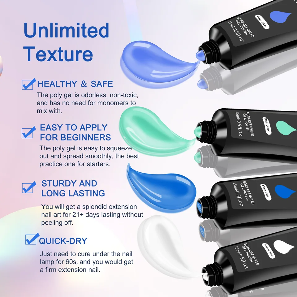 6 PCS Polygel Nail Kit With UV Nail Lamp, Slip Solution, Top Base Coat, Builder Nails Art Tools For Beginners view 4