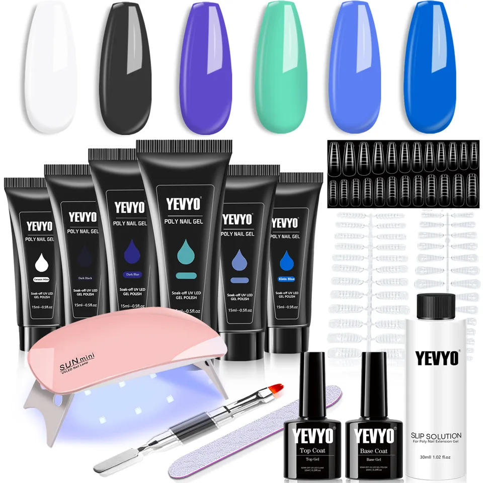 6 PCS Polygel Nail Kit With UV Nail Lamp, Slip Solution, Top Base Coat, Builder Nails Art Tools For Beginners