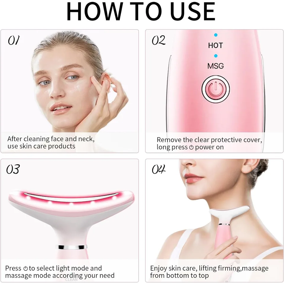 Neck Face Massager, Skin Care Face Massage Tool, 3-in-1 Facial Massager, Face Sculpting Tool With Thermals, Vibration view 3