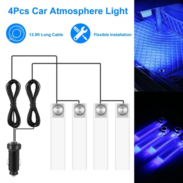 4Pcs Car Interior LED Atmosphere Light Car Charge Decorative Lamp DC 12V Blue Light view 4