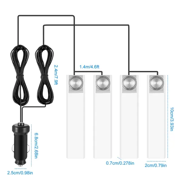 4Pcs Car Interior LED Atmosphere Light Car Charge Decorative Lamp DC 12V Blue Light view 3
