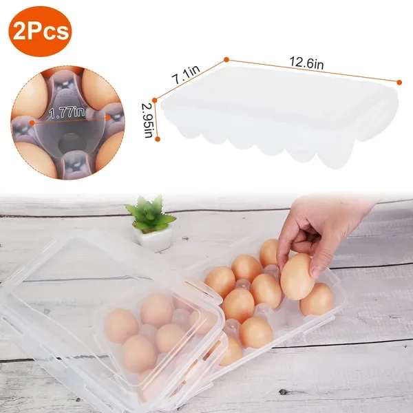 2 Pcs Egg Holder Stackable Plastic Egg Storage Box Egg Rack For Refrigerator With 18 Cavity Per Container Dishwasher Safe view 2