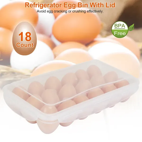 2 Pcs Egg Holder Stackable Plastic Egg Storage Box Egg Rack For Refrigerator With 18 Cavity Per Container Dishwasher Safe view 4