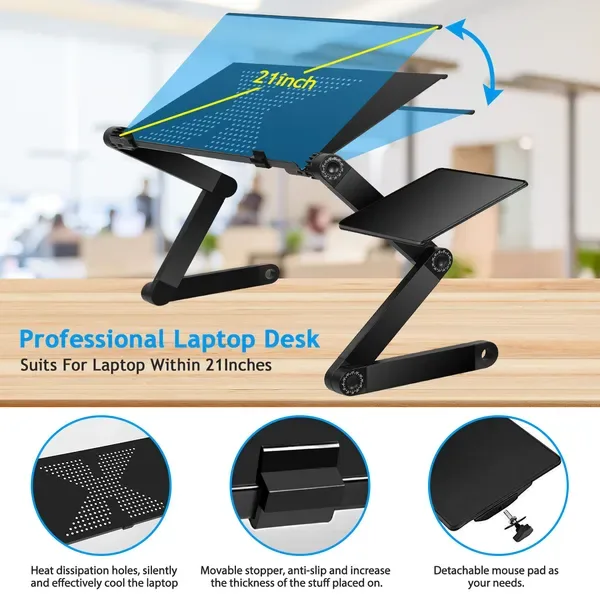 Foldable Laptop Table Bed Notebook Desk With Mouse Board Aluminum Alloy Breakfast Snacking Tray For Home Office Travel Use view 4