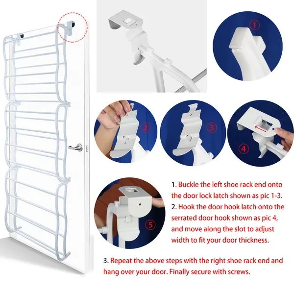 36 Pairs Over-The-Door Shoe Rack 12 Layers Wall Hanging Closet Shoe Organizer Storage Stand Requires Screwing Holes In The Door view 2