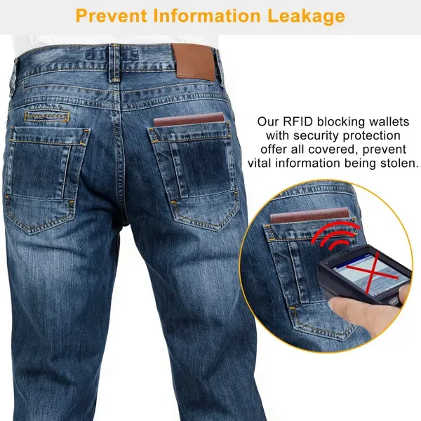 Men's Wallet PU Leather Bifold Purse Slim RFID Blocking Card Holder Cases W/ 2 ID Window Coin Pocket view 3