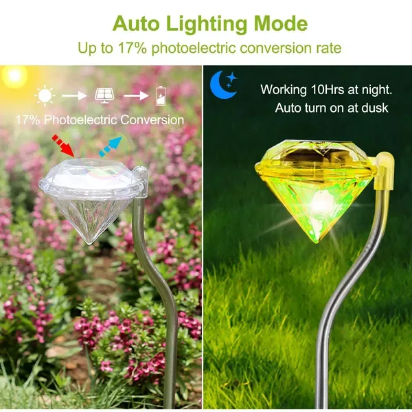 4 Pcs Solar Garden Light Outdoor Diamond LED Light IP65 Waterproof Stake Decorative Lamp view 4