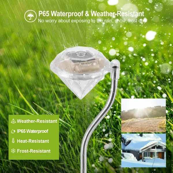 4 Pcs Solar Garden Light Outdoor Diamond LED Light IP65 Waterproof Stake Decorative Lamp view 3