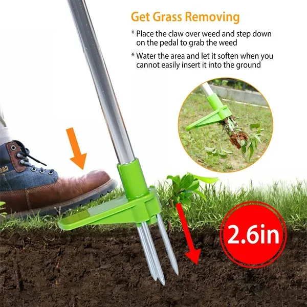 Weed Puller Twister Stand Up Root Removal Hand Tool 3 Claws Aluminum Grass Manual Remover 38.98in Long Handle With Foot Pedal view 4