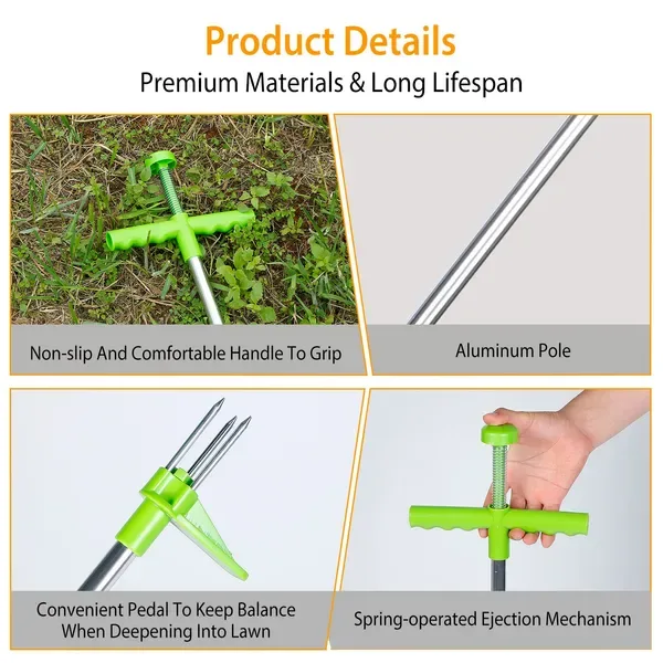 Weed Puller Twister Stand Up Root Removal Hand Tool 3 Claws Aluminum Grass Manual Remover 38.98in Long Handle With Foot Pedal view 3