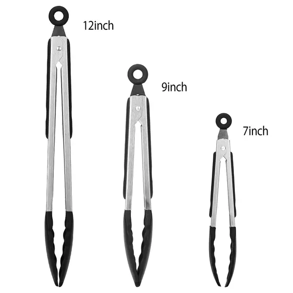 3 Pcs Kitchen Tongs Stainless Steel Locking Food Tongs With Silicon Tips BPA Free Non-Stick BBQ Cooking Grilling Locking Food Tongs view 2