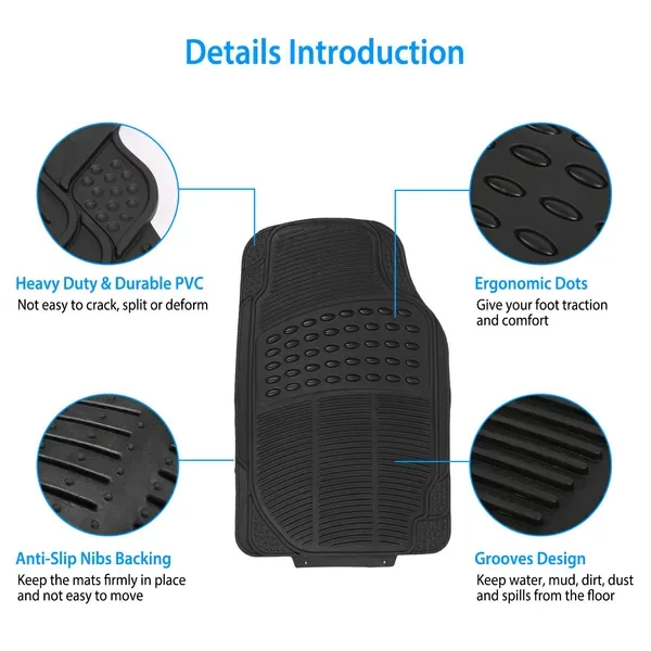 4Pcs Automotive Floor Mats Front And Rear PVC Rubber Floor Mats Heavy Duty Drive Vehicle Car Mats With Trimmable Design Fit Most Cars SUVs Trucks view 2