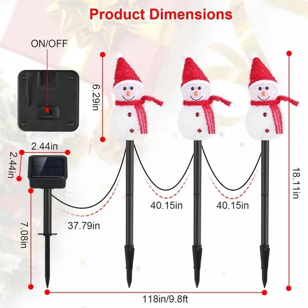 1 Pc Solar Powered Lamp 3 Snowmen Outdoor Decorative Christmas Lamp Garden Stake Light IP55 Waterproof Santa Landscape Light Warm White LED view 4