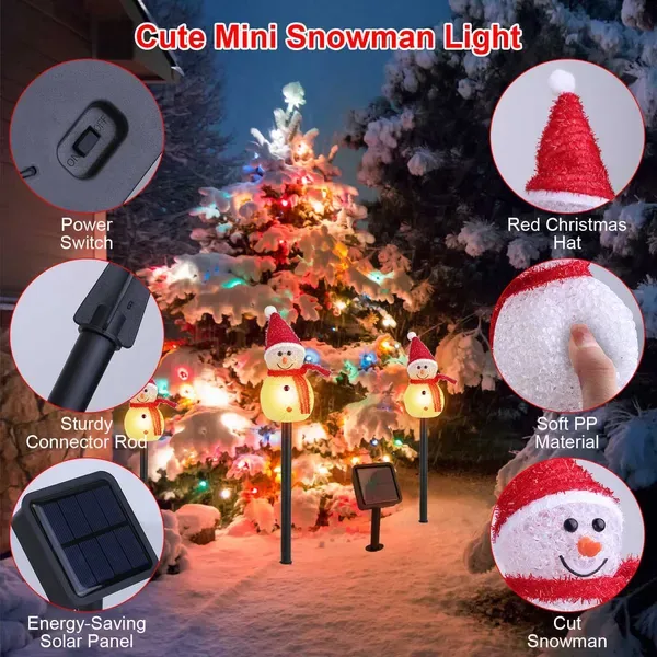 1 Pc Solar Powered Lamp 3 Snowmen Outdoor Decorative Christmas Lamp Garden Stake Light IP55 Waterproof Santa Landscape Light Warm White LED view 2