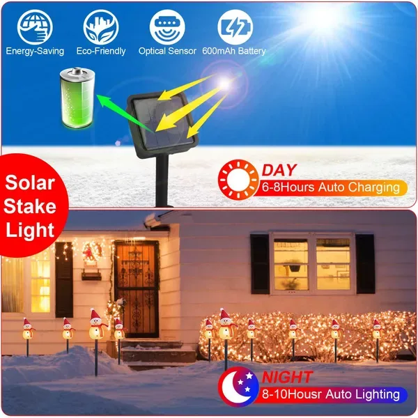 1 Pc Solar Powered Lamp 3 Snowmen Outdoor Decorative Christmas Lamp Garden Stake Light IP55 Waterproof Santa Landscape Light Warm White LED view 3