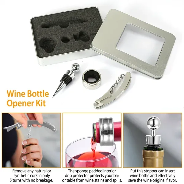3 Pcs Corkscrew Bottle Opener Set Tool Foil Cutter Drip Collar Protector Cork Stopper Wine Bottle Cap Opener view 2