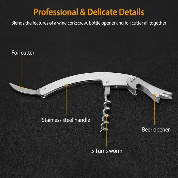 3 Pcs Corkscrew Bottle Opener Set Tool Foil Cutter Drip Collar Protector Cork Stopper Wine Bottle Cap Opener view 4