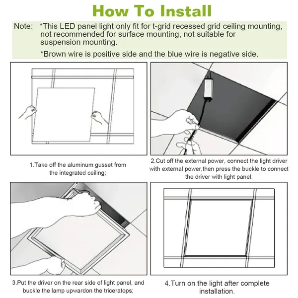 2Packs 48W 2×2FT LED Panel Light 4800LM 7500K Ceiling Lighting 150W Equivalent LED Troffer Recessed Edge-Lit view 3
