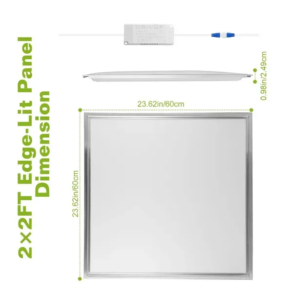 2Packs 48W 2×2FT LED Panel Light 4800LM 7500K Ceiling Lighting 150W Equivalent LED Troffer Recessed Edge-Lit view 4